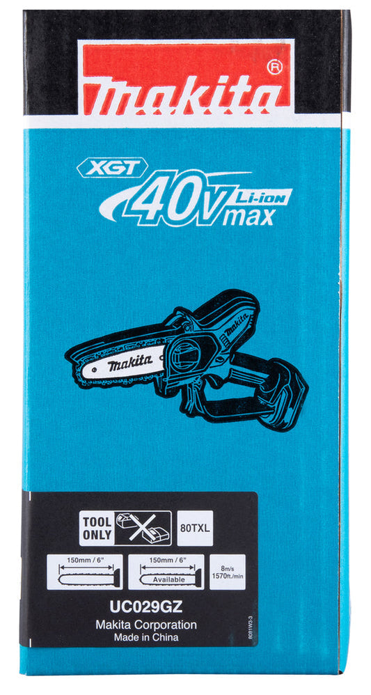 Makita 40V Max XGT Cordless Chainsaw – UC029GZ, 6" Bar, Tool Only